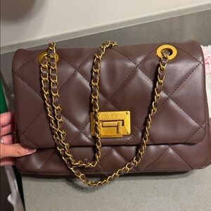 Aldo Quilted Brown Crossbody Bag with Gold Chain